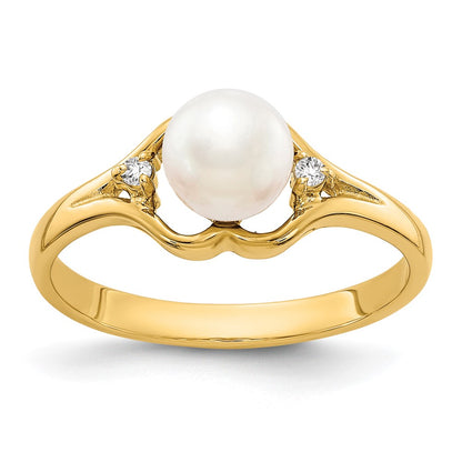 14K Yellow Gold 6mm FW Cultured Pearl A Real Diamond ring