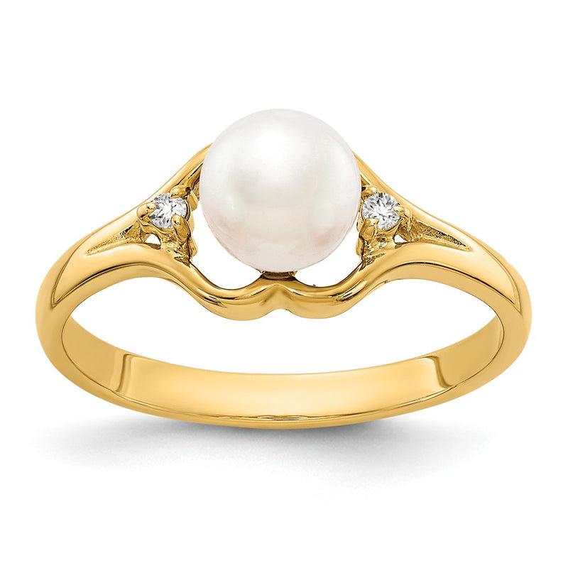 14K Yellow Gold 6mm FW Cultured Pearl A Real Diamond ring