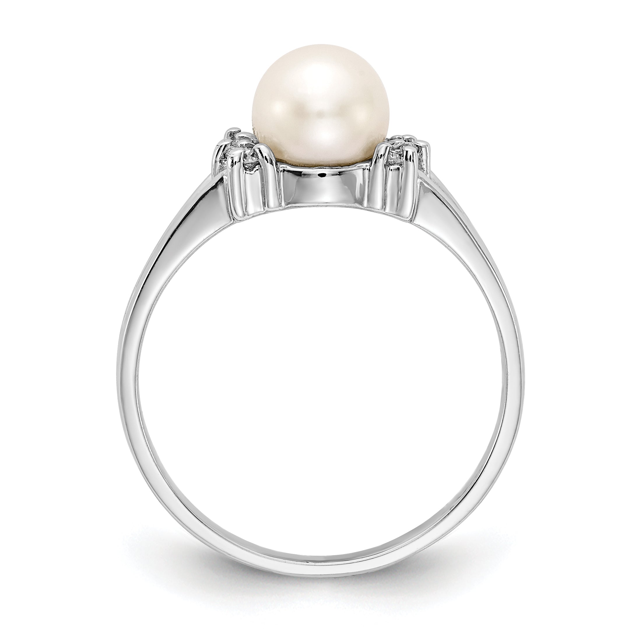 14k White Gold 6mm FW Cultured Pearl A Real Diamond ring