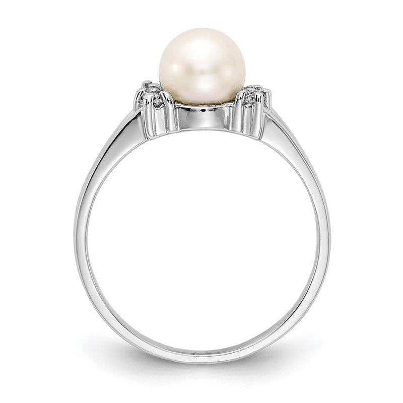 14k White Gold 6mm FW Cultured Pearl A Real Diamond ring