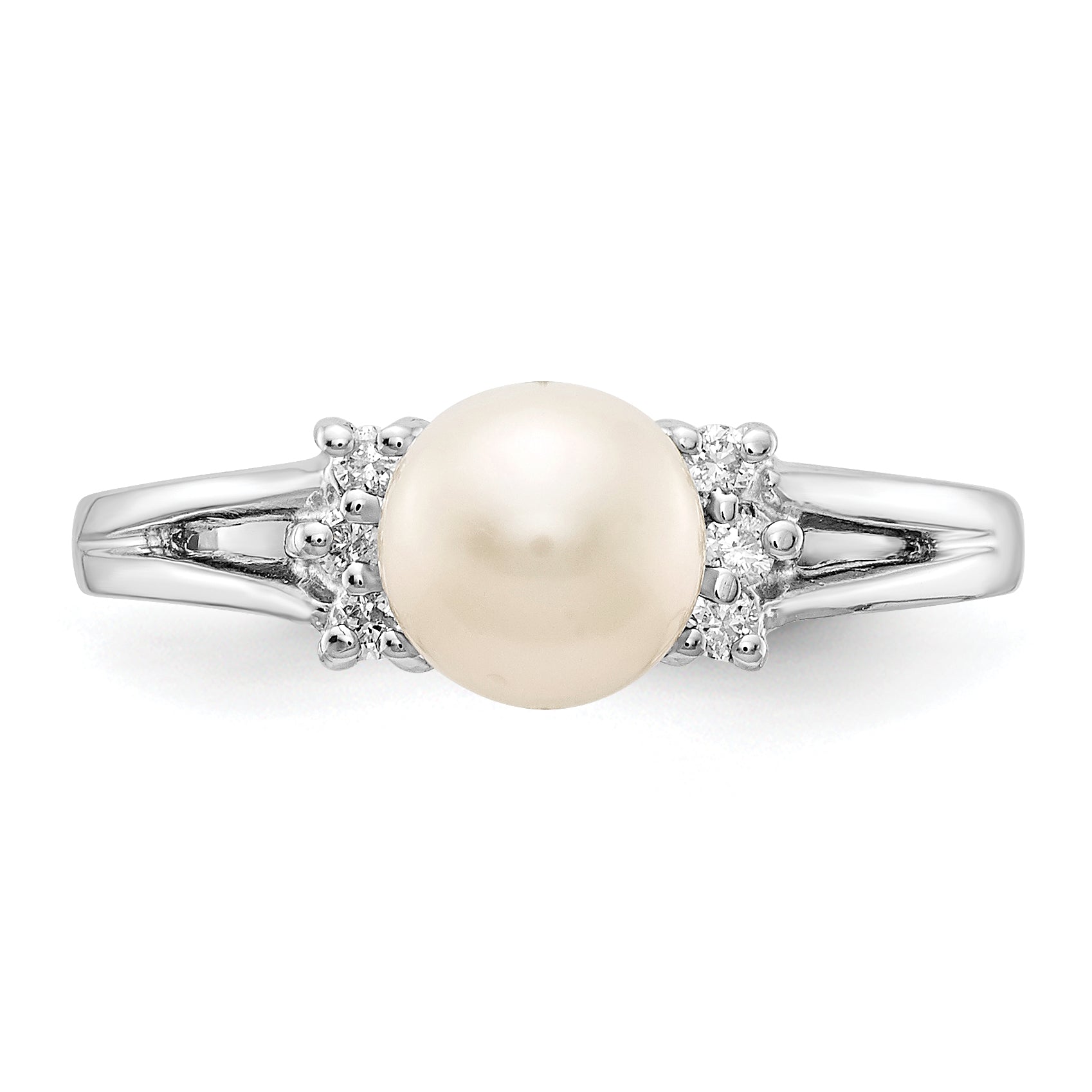 14k White Gold 6mm FW Cultured Pearl A Real Diamond ring