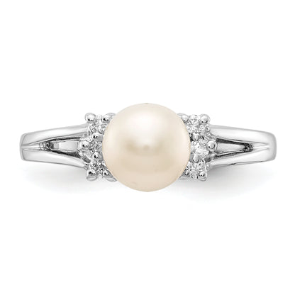 14k White Gold 6mm FW Cultured Pearl A Real Diamond ring