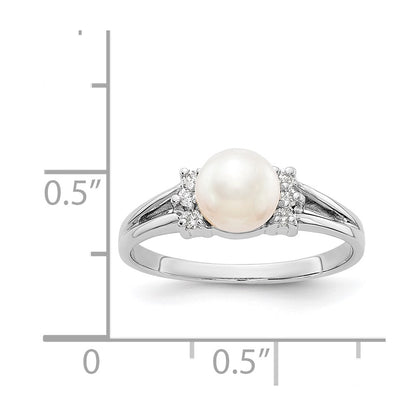 14k White Gold 6mm FW Cultured Pearl A Real Diamond ring