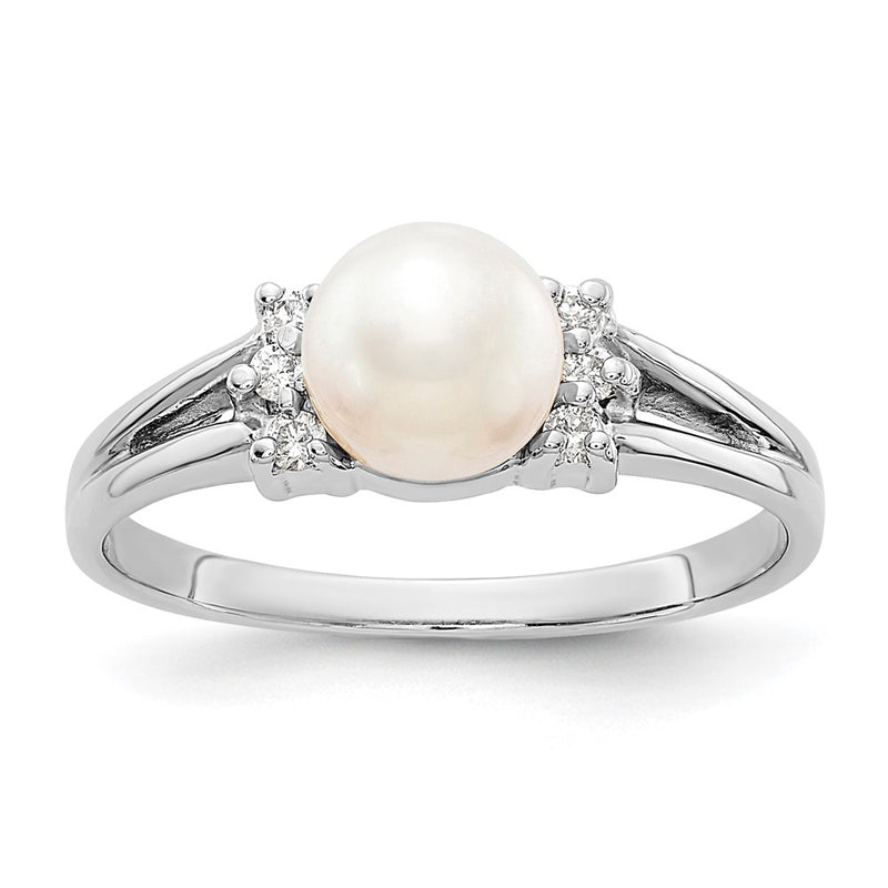 14k White Gold 6mm FW Cultured Pearl A Real Diamond ring