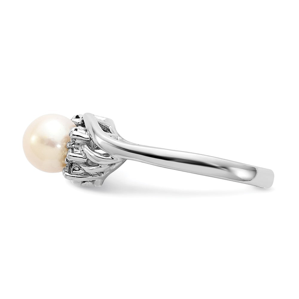 14K White Gold 6mm Fw Cultured Pearl Aa Diamond Ring