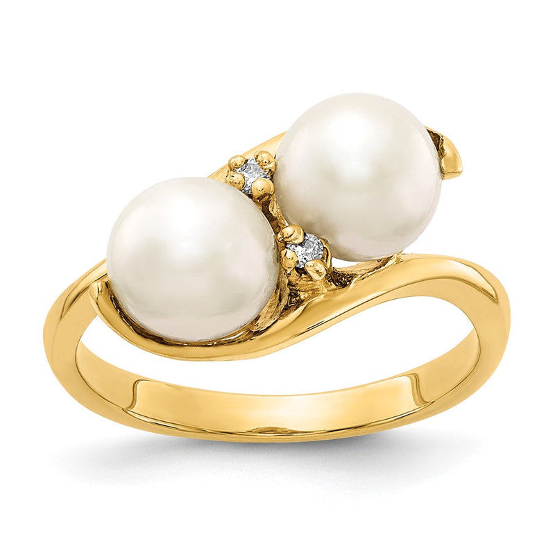 14K Yellow Gold 6mm Black Fw Cultured Pearl A Diamond Ring