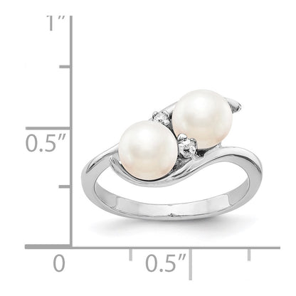 14K White Gold 6mm Black Fw Cultured Pearl A Diamond Ring