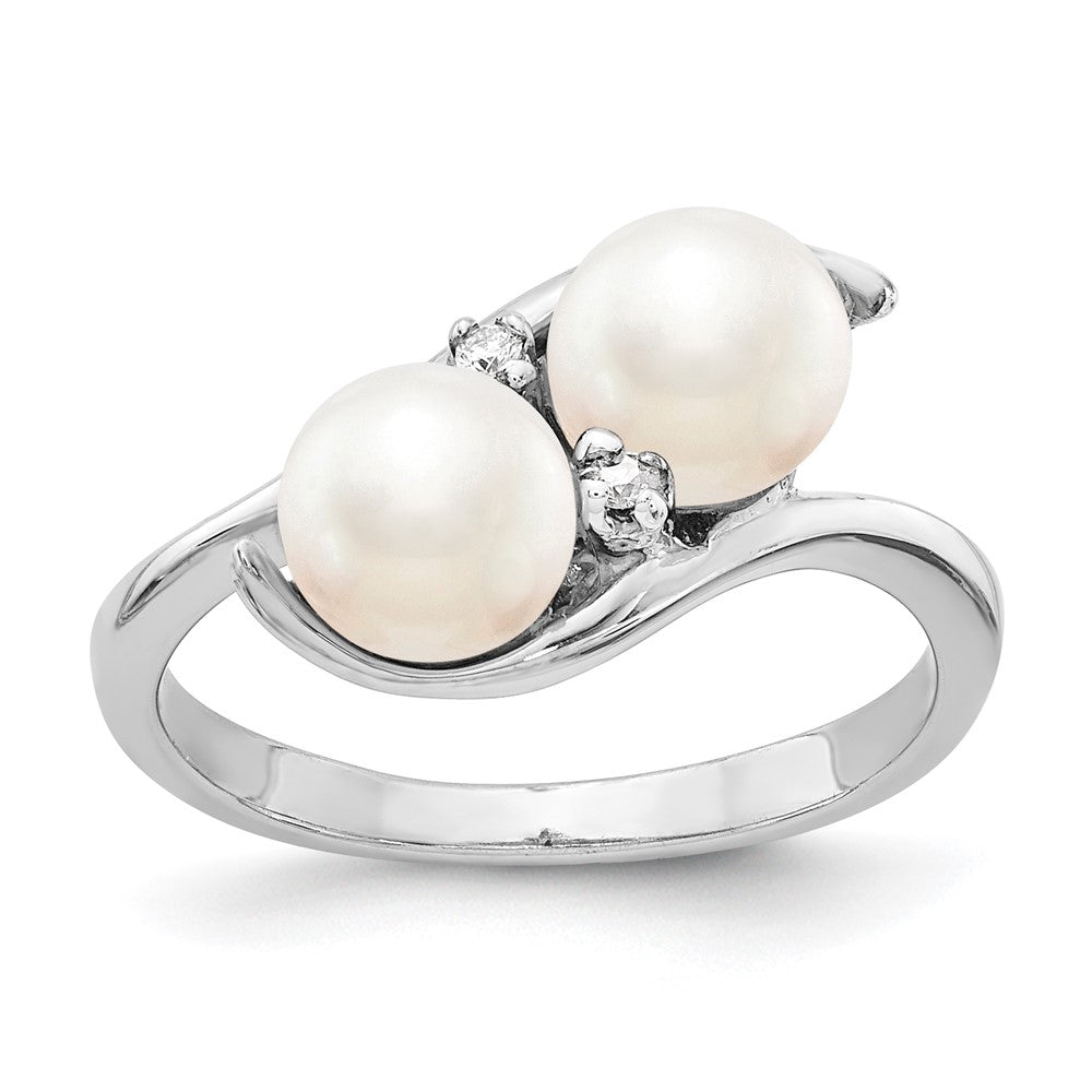 14K White Gold 6mm Black Fw Cultured Pearl A Diamond Ring