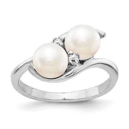 14K White Gold 6mm Black Fw Cultured Pearl A Diamond Ring