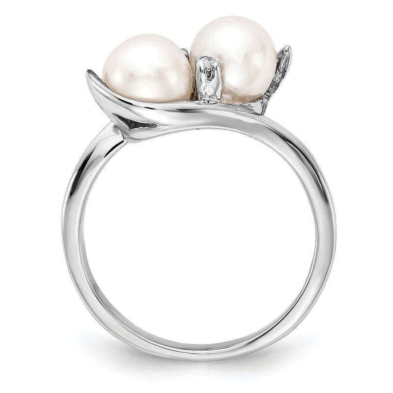 14K White Gold 6mm Fw Cultured Pearl A Diamond Ring