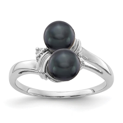 14K White Gold 5.5mm Black Fw Cultured Pearl A Diamond Ring