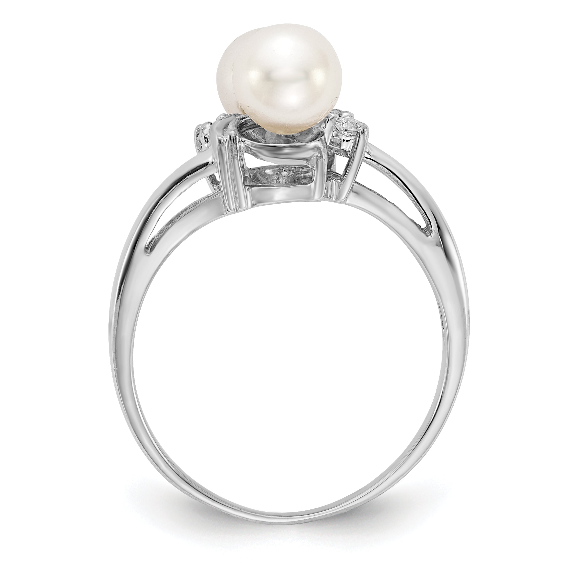 14K White Gold 5.5mm Fw Cultured Pearl A Diamond Ring