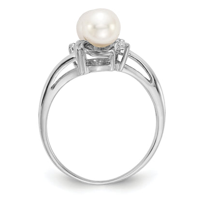 14K White Gold 5.5mm Fw Cultured Pearl A Diamond Ring