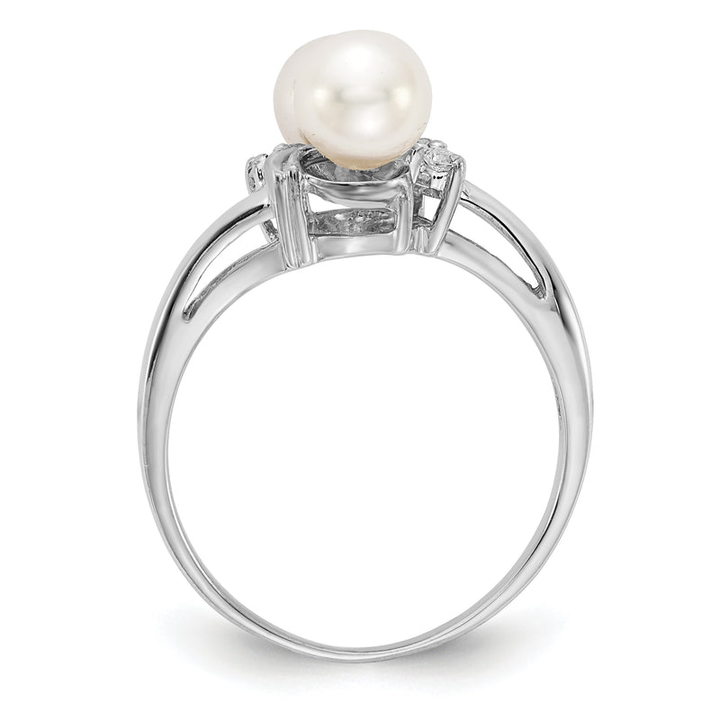 14K White Gold 5.5mm Fw Cultured Pearl A Diamond Ring