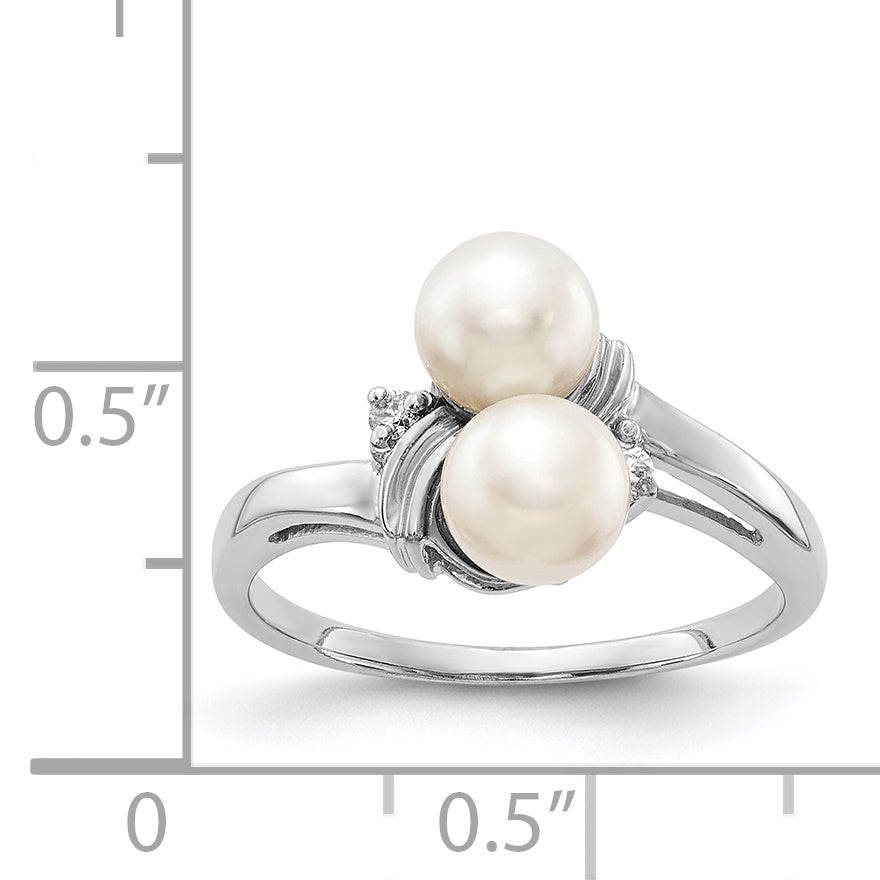 14K White Gold 5.5mm Fw Cultured Pearl A Diamond Ring
