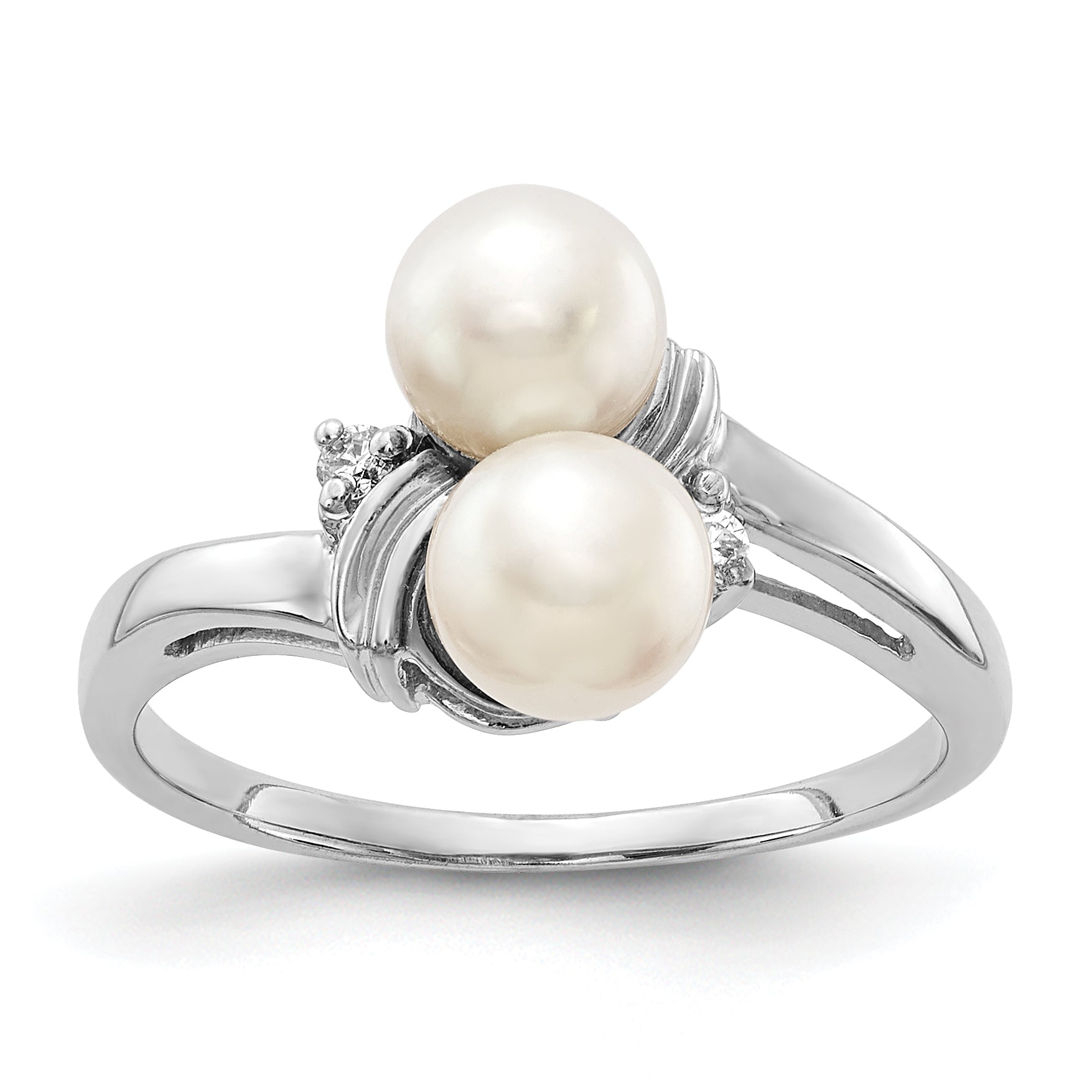14K White Gold 5.5mm Fw Cultured Pearl A Diamond Ring