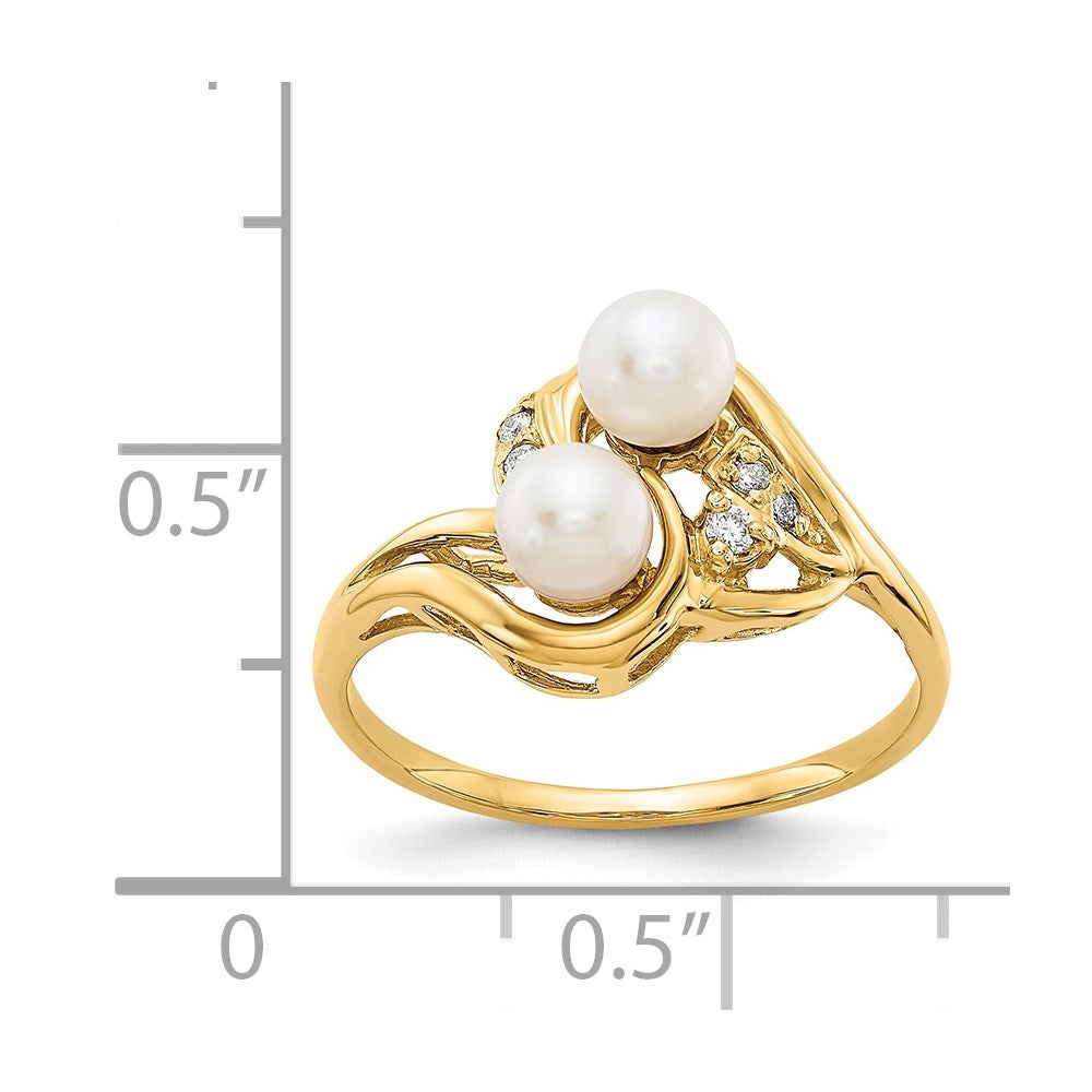 14K Yellow Gold 4mm Fw Cultured Pearl Aa Diamond Ring