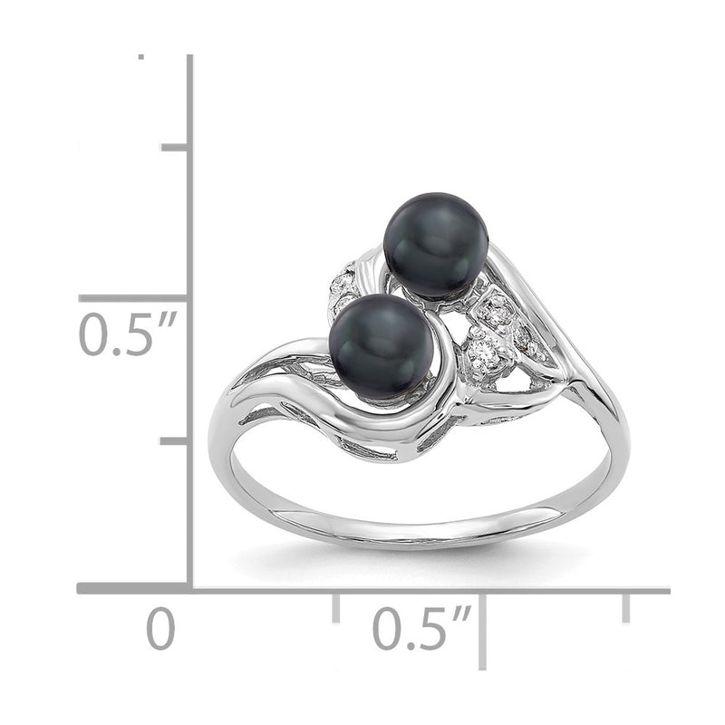 14K White Gold 4.5mm Black Fw Cultured Pearl A Diamond Ring