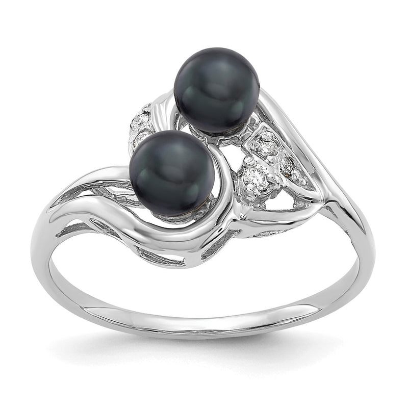 14K White Gold 4.5mm Black Fw Cultured Pearl A Diamond Ring