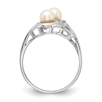 14K White Gold 4.5mm Fw Cultured Pearl Aaa Diamond Ring