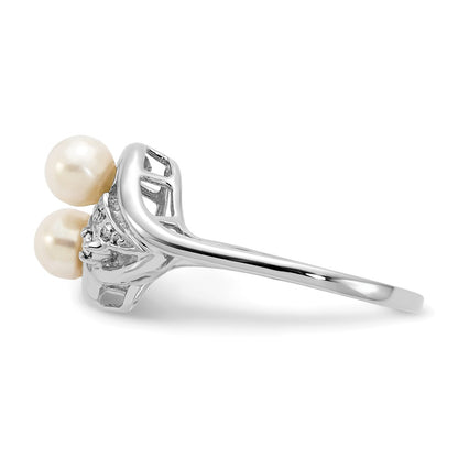 14K White Gold 4.5mm Fw Cultured Pearl Vs Diamond Ring