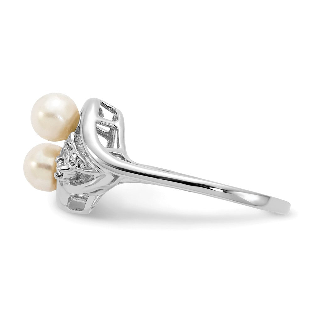 14K White Gold 4.5mm Fw Cultured Pearl Aaa Diamond Ring