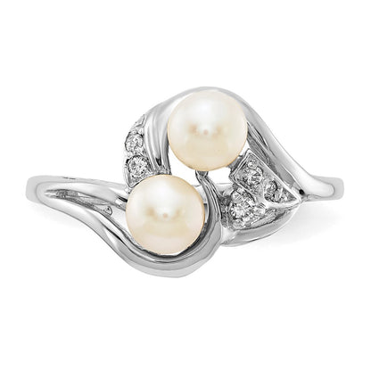 14K White Gold 4.5mm Fw Cultured Pearl Vs Diamond Ring