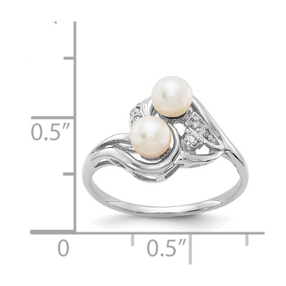 14K White Gold 4.5mm Fw Cultured Pearl Aaa Diamond Ring