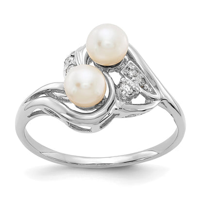14K White Gold 4.5mm Fw Cultured Pearl A Diamond Ring