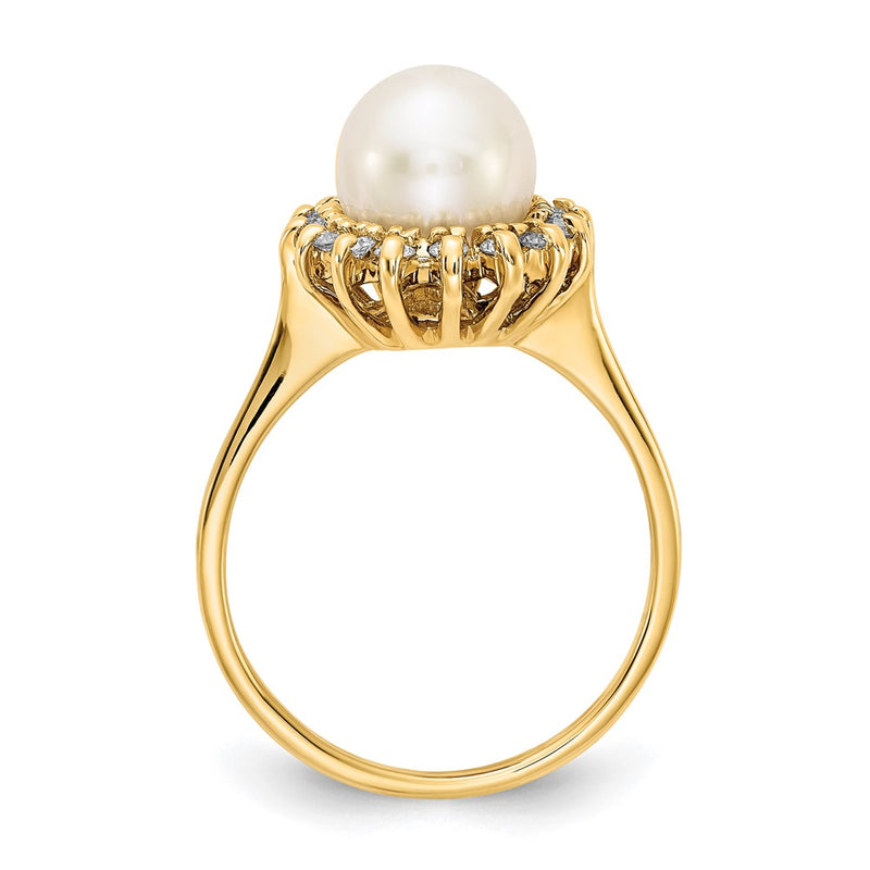 14K Yellow Gold 7.5mm Fw Cultured Pearl A Diamond Ring