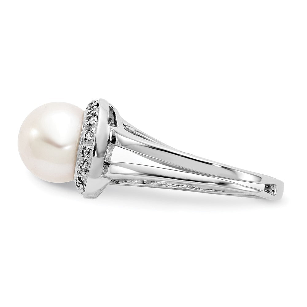14K White Gold 7.5mm Fw Cultured Pearl Vs Diamond Ring