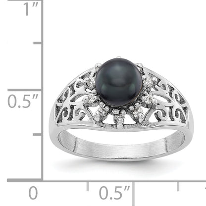 14k White Gold 6mm Black FW Cultured Pearl A Real Diamond ring