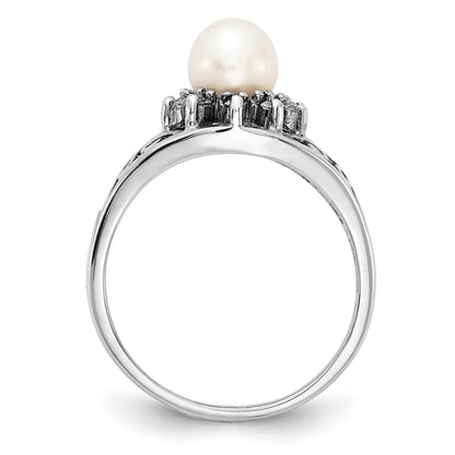 14k White Gold 6mm FW Cultured Pearl A Real Diamond ring
