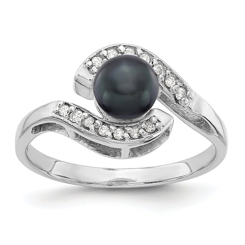 14k White Gold 5.5mm Black FW Cultured Pearl A Diamond ring