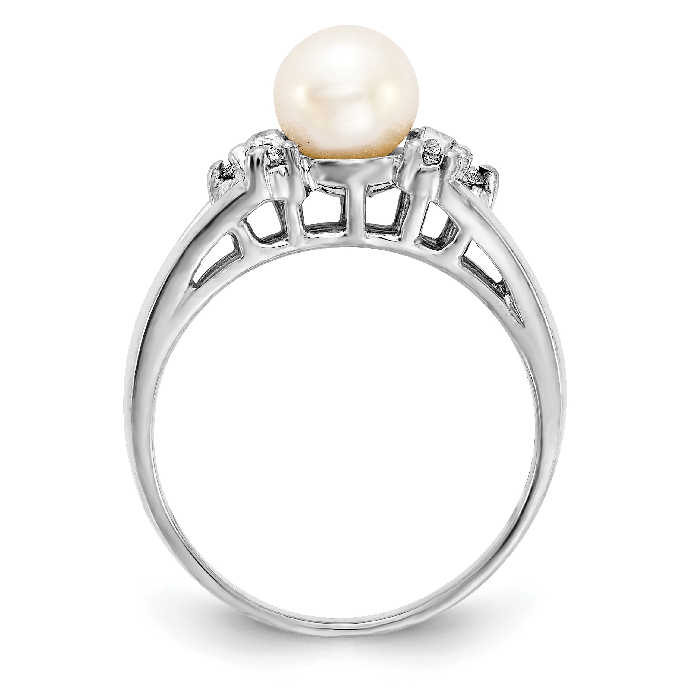 14k White Gold 6mm FW Cultured Pearl A Real Diamond ring