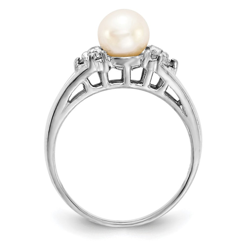 14k White Gold 6mm FW Cultured Pearl A Real Diamond ring