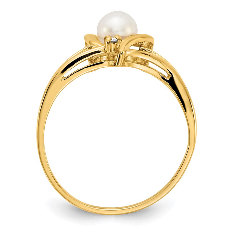 14K Yellow Gold 4.5mm Fw Cultured Pearl A Diamond Ring