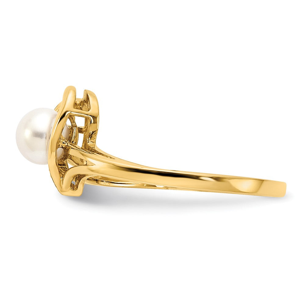 14K Yellow Gold 4.5mm Fw Cultured Pearl Aa Diamond Ring