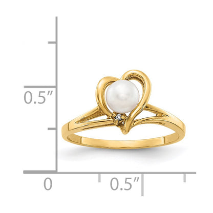 14K Yellow Gold 4.5mm Fw Cultured Pearl Aa Diamond Ring