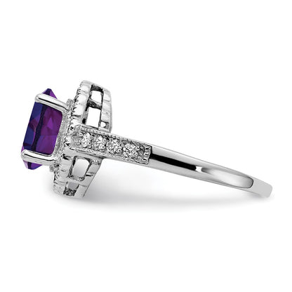 14k White Gold 8x6mm Oval Amethyst AAA Diamond ring