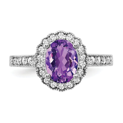 14k White Gold 8x6mm Oval Amethyst A Real Diamond ring