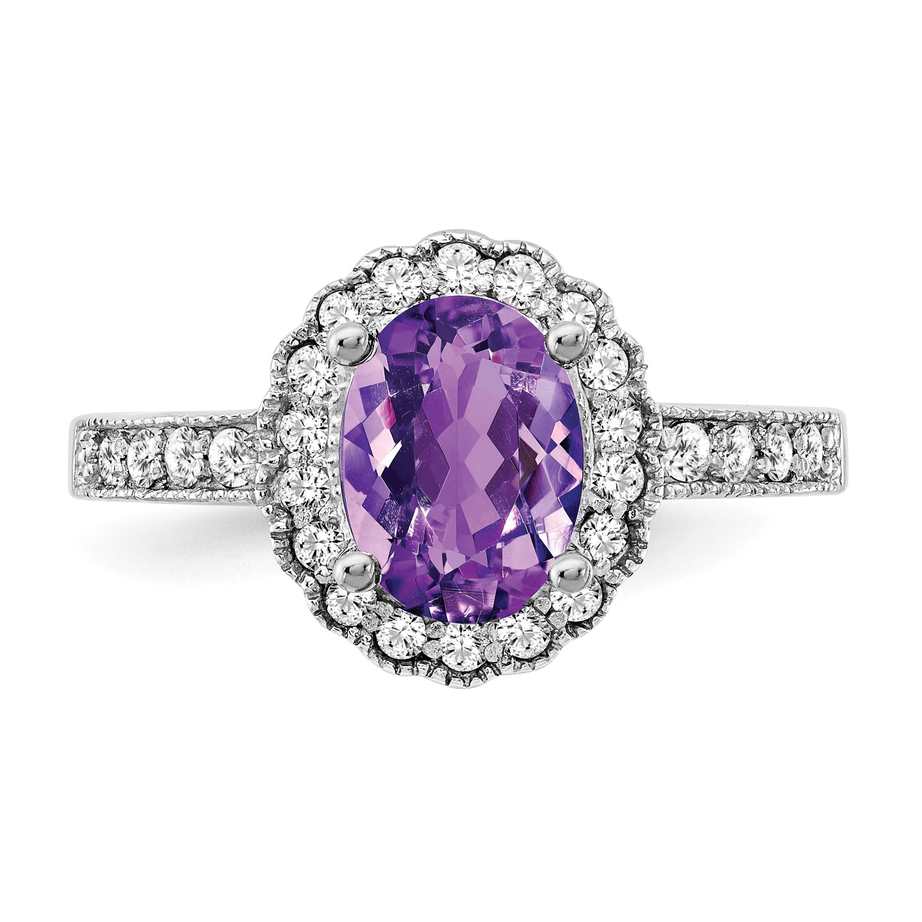 14k White Gold 8x6mm Oval Amethyst AAA Diamond ring