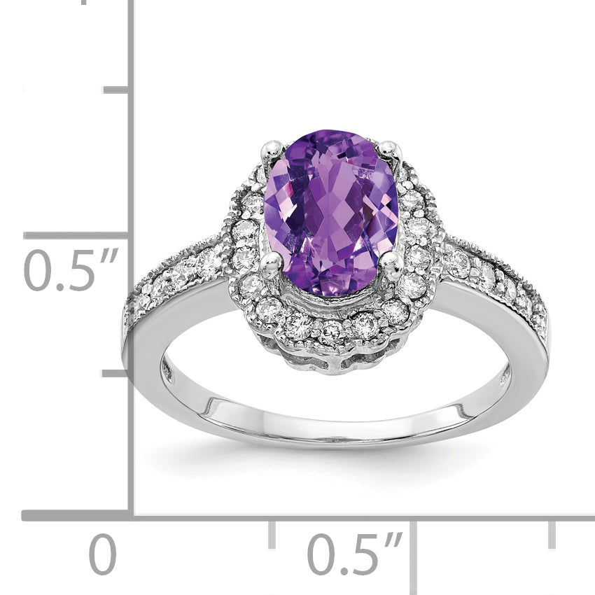 14k White Gold 8x6mm Oval Amethyst A Real Diamond ring