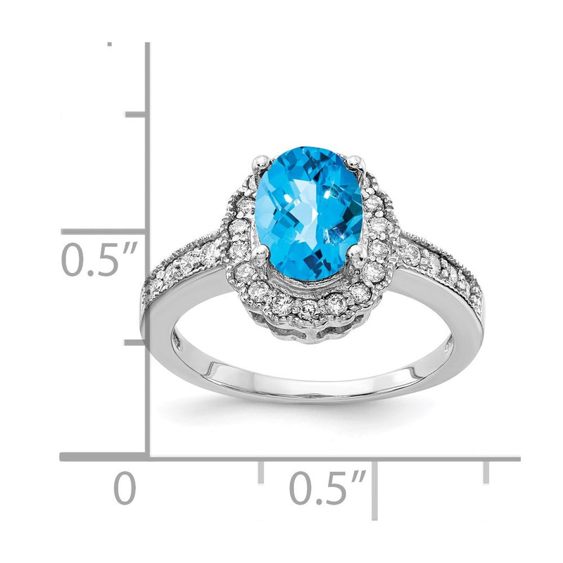 14k White Gold 8x6mm Oval Blue Topaz Checker VS Diamond ring