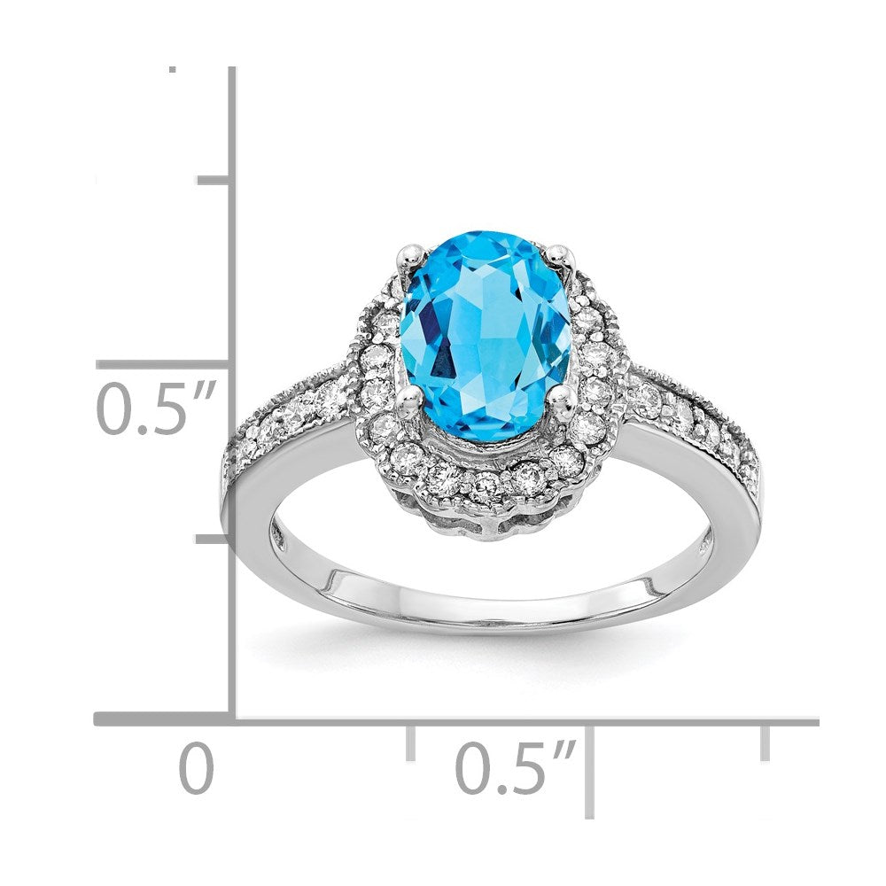 14K White Gold 8X6mm Oval Blue Topaz Vs Diamond Ring