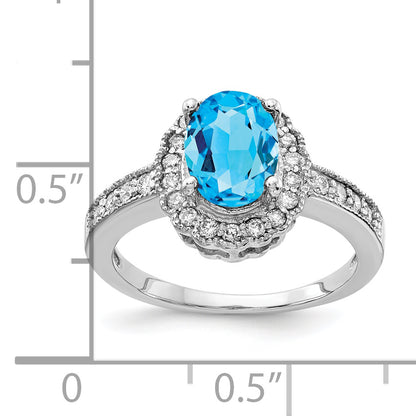 14k White Gold 8x6mm Oval Blue Topaz A Real Diamond ring
