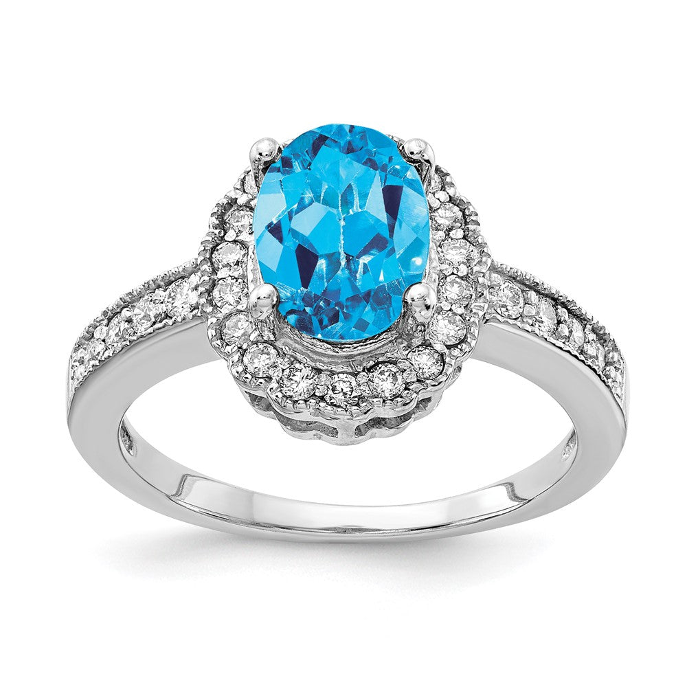 14k White Gold 8x6mm Oval Blue Topaz A Real Diamond ring