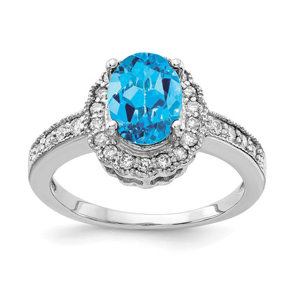 14k White Gold 8x6mm Oval Blue Topaz A Real Diamond ring
