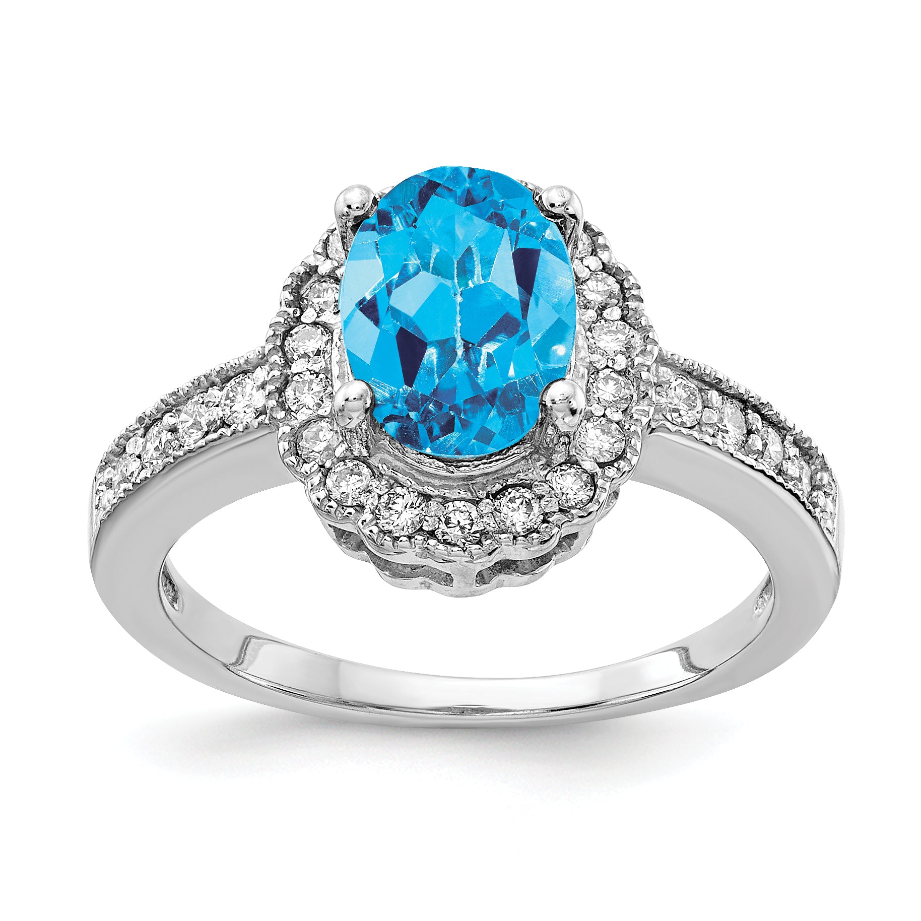 14k White Gold 8x6mm Oval Blue Topaz A Real Diamond ring