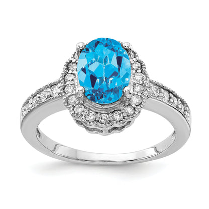 14k White Gold 8x6mm Oval Blue Topaz A Real Diamond ring